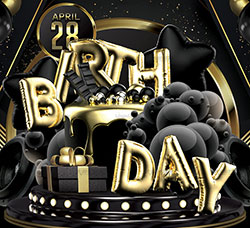 酷黑风格的生日派对海报/传单PSD模板：Birthday Party – Premium PSD Flyer Template